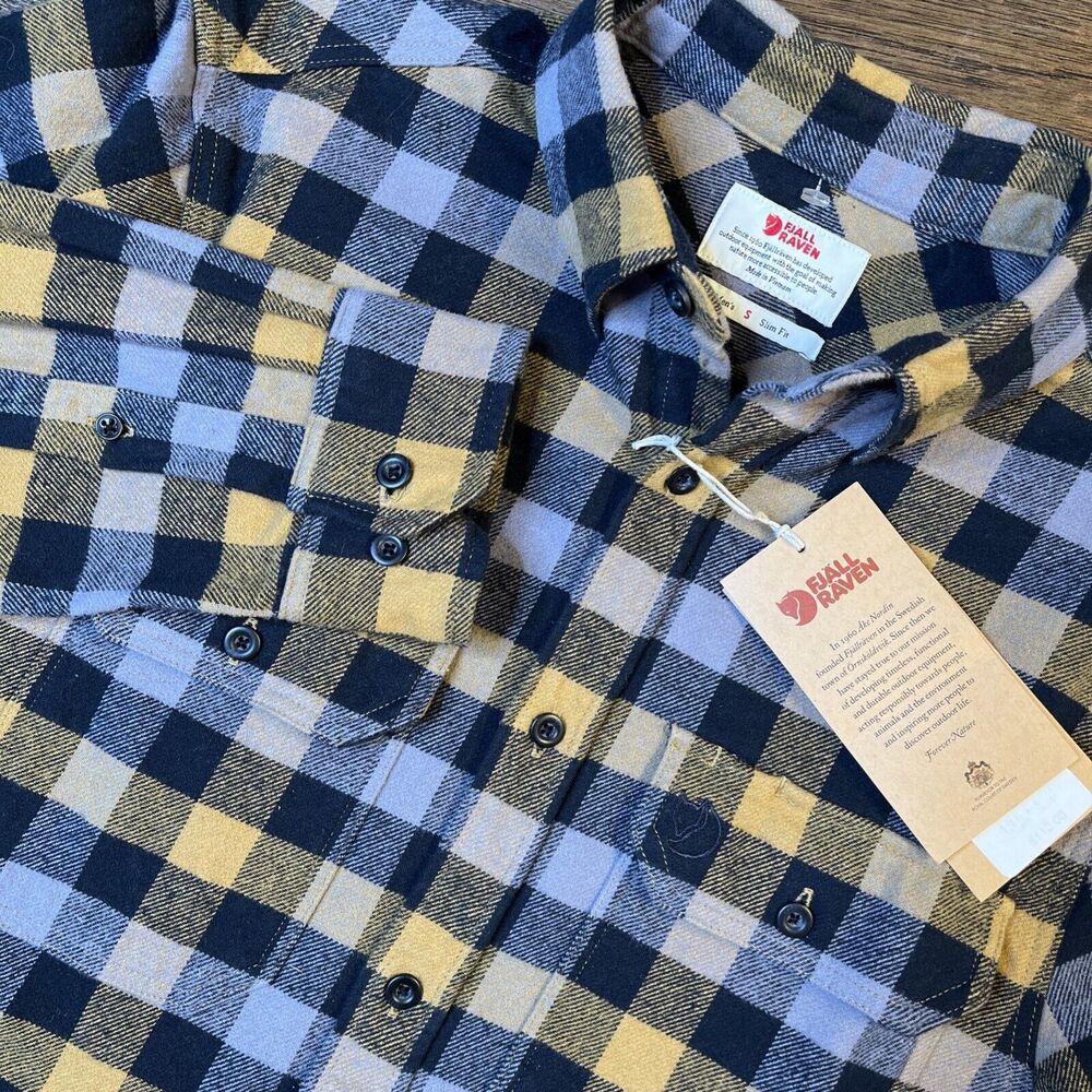 NWT Fjallraven Skog Shirt‎ Men's Small Buckwheat Brown Black Plaid Flannel $110